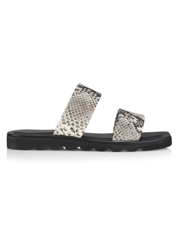 Saks Fifth Avenue Snakeskin Effect Leather Slide Sandals